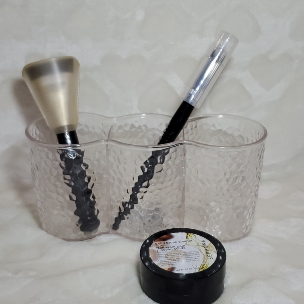 Makeup brushes and holder and cleanser